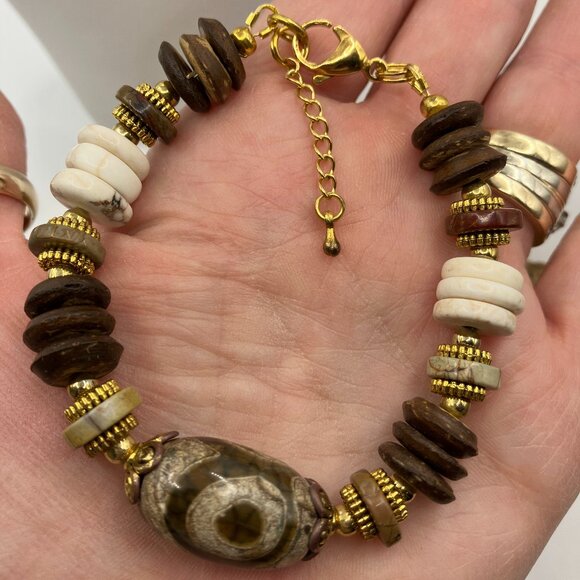 dZi + Tibetan Oval Agate dZi Bead Bracelet 7 in Lobster Clasp Adjustable NEW - Picture 6 of 7